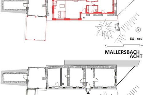 Erdgeschoss Grundriss: unten alt, oben saniert